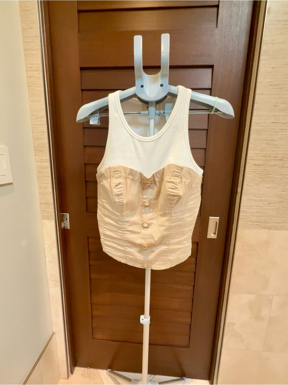 Porridge Corset Tank Top Cream/Beige Button Front Size M